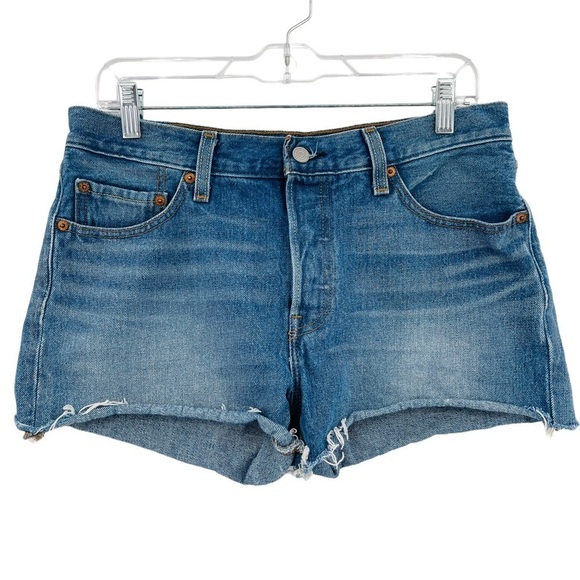 Levi's 501 original short frayed‎ cut off button fly blue women's size 29 - Picture 1 of 11